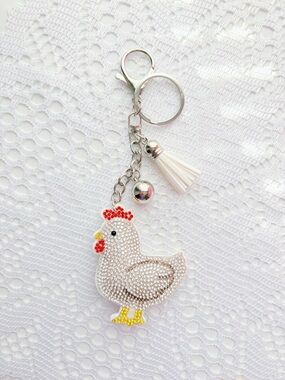 Adorable Sparkly Chicken Bag Charm / Key Chain 🐓💕